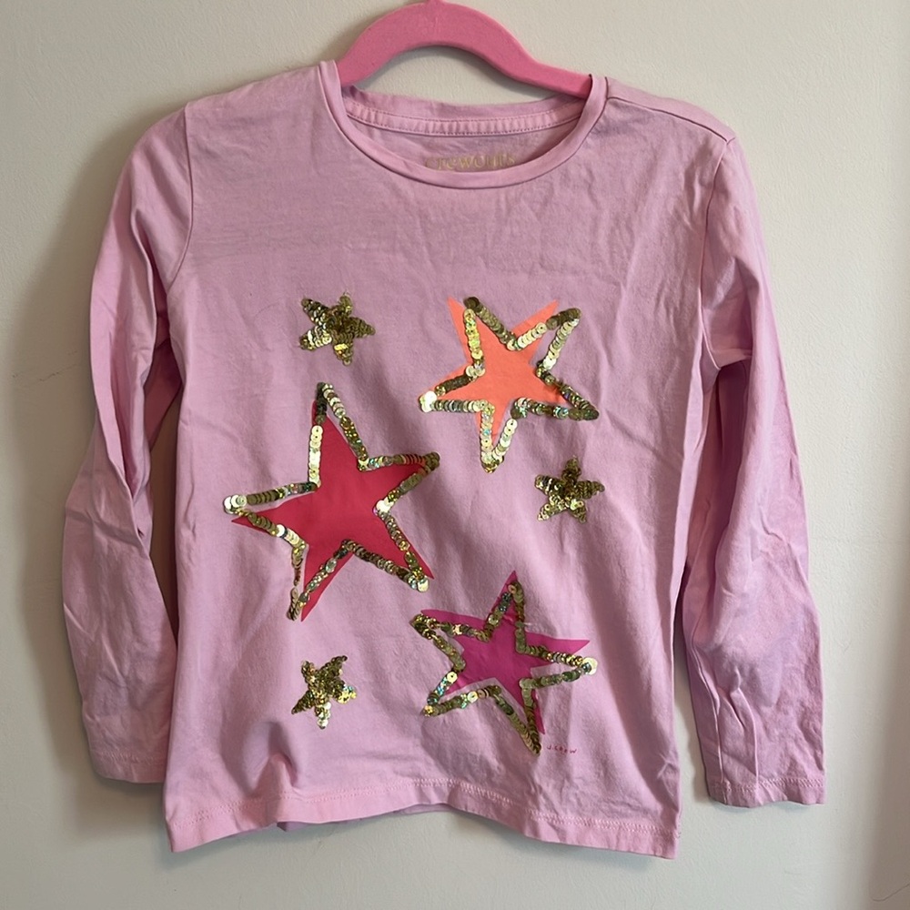 Pink Star Sequin Kids Long Sleeve Top